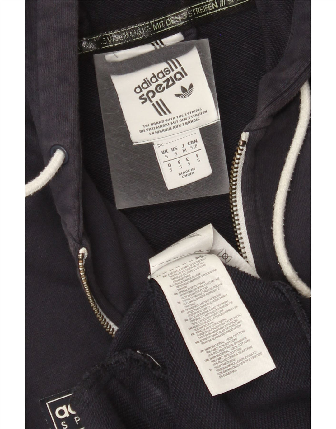 ADIDAS Мужской свитер с капюшоном на молнии, маленький темно-синий, хлопок