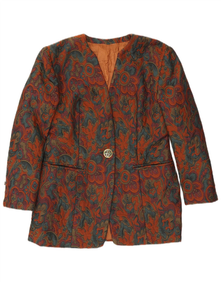 Винтажный женский пиджак на 1 пуговице, Великобритания, 10 маленьких разноцветных цветочных принтов