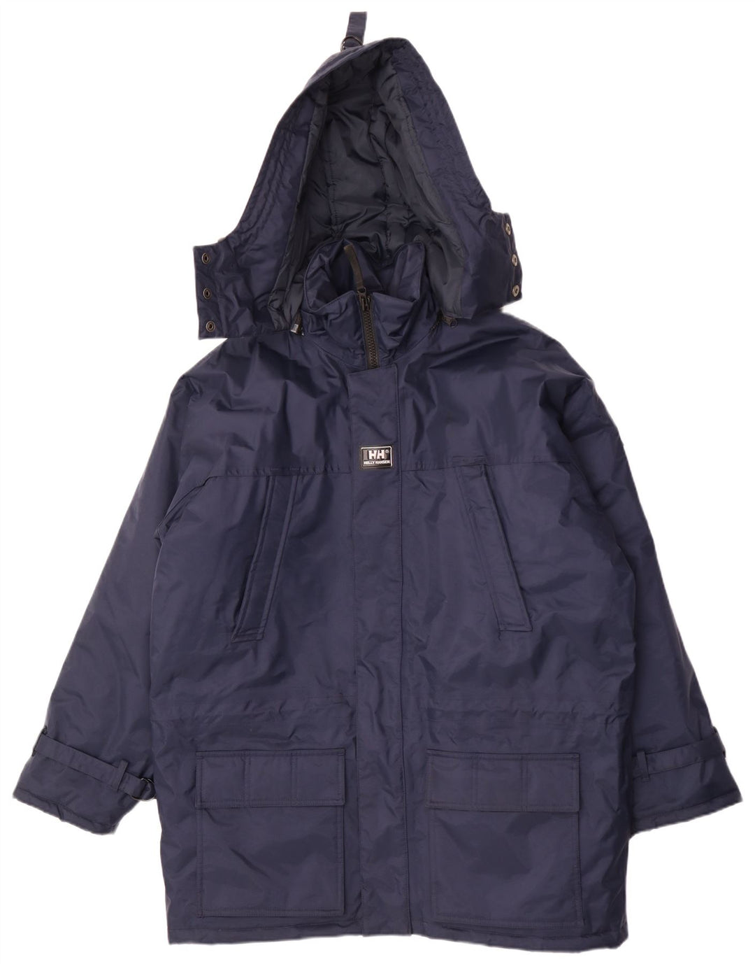 Мужское длинное стеганое пальто с капюшоном Helly Hansen UK 36, маленькое темно-синее