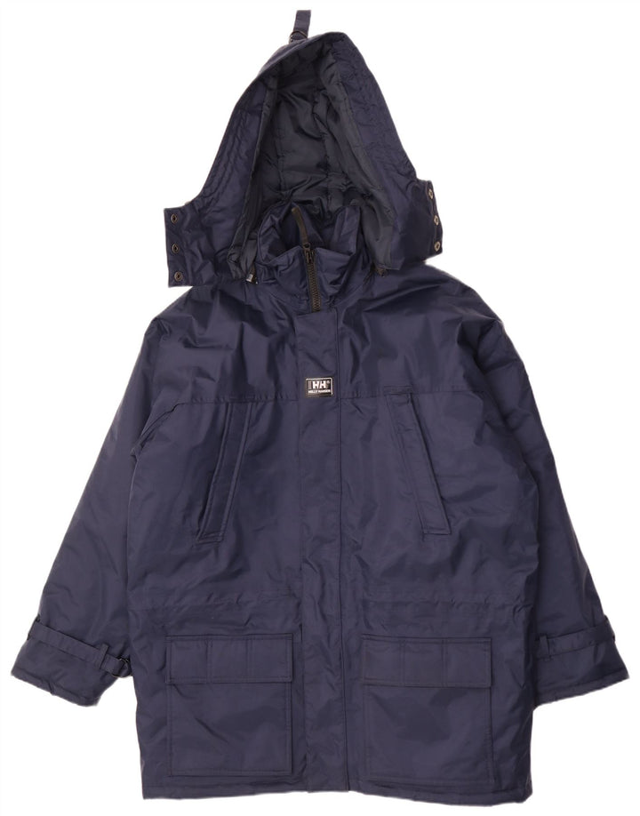 Мужское длинное стеганое пальто с капюшоном Helly Hansen UK 36, маленькое темно-синее
