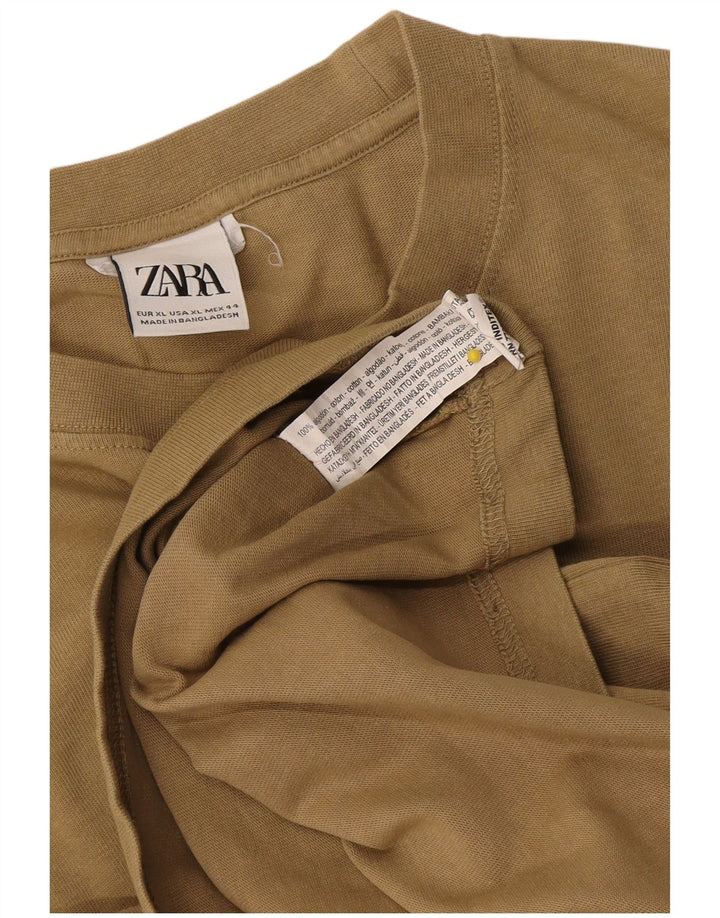 Мужской топ Zara с длинным рукавом XL, бежевый хлопок