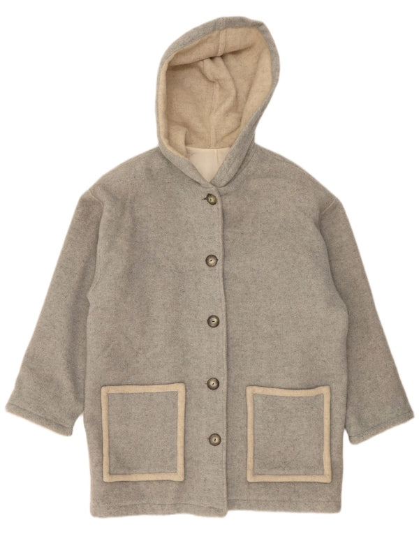 Винтажное женское пальто с капюшоном UK 18 XL, серое шерстяное