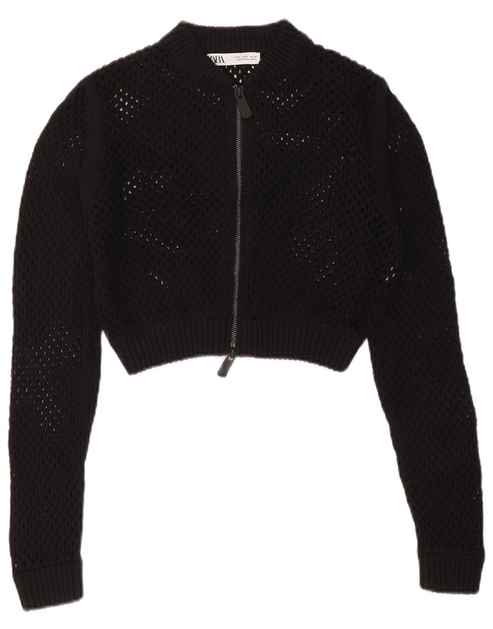 Женский укороченный прозрачный кардиган Zara UK 12, средний черный цвет