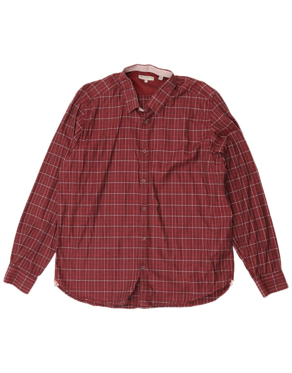 Мужская рубашка Ted Baker, размер 7, 3XL, темно-бордовая клетка, хлопок