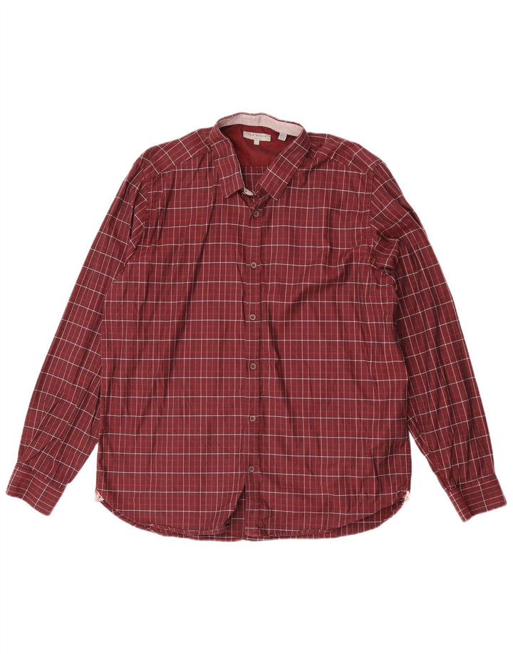 Мужская рубашка Ted Baker, размер 7, 3XL, темно-бордовая клетка, хлопок
