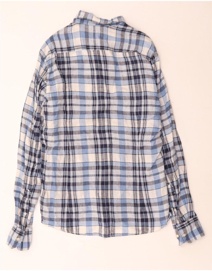 Мужская рубашка индивидуального кроя BARBOUR, льняная синяя клетка среднего размера