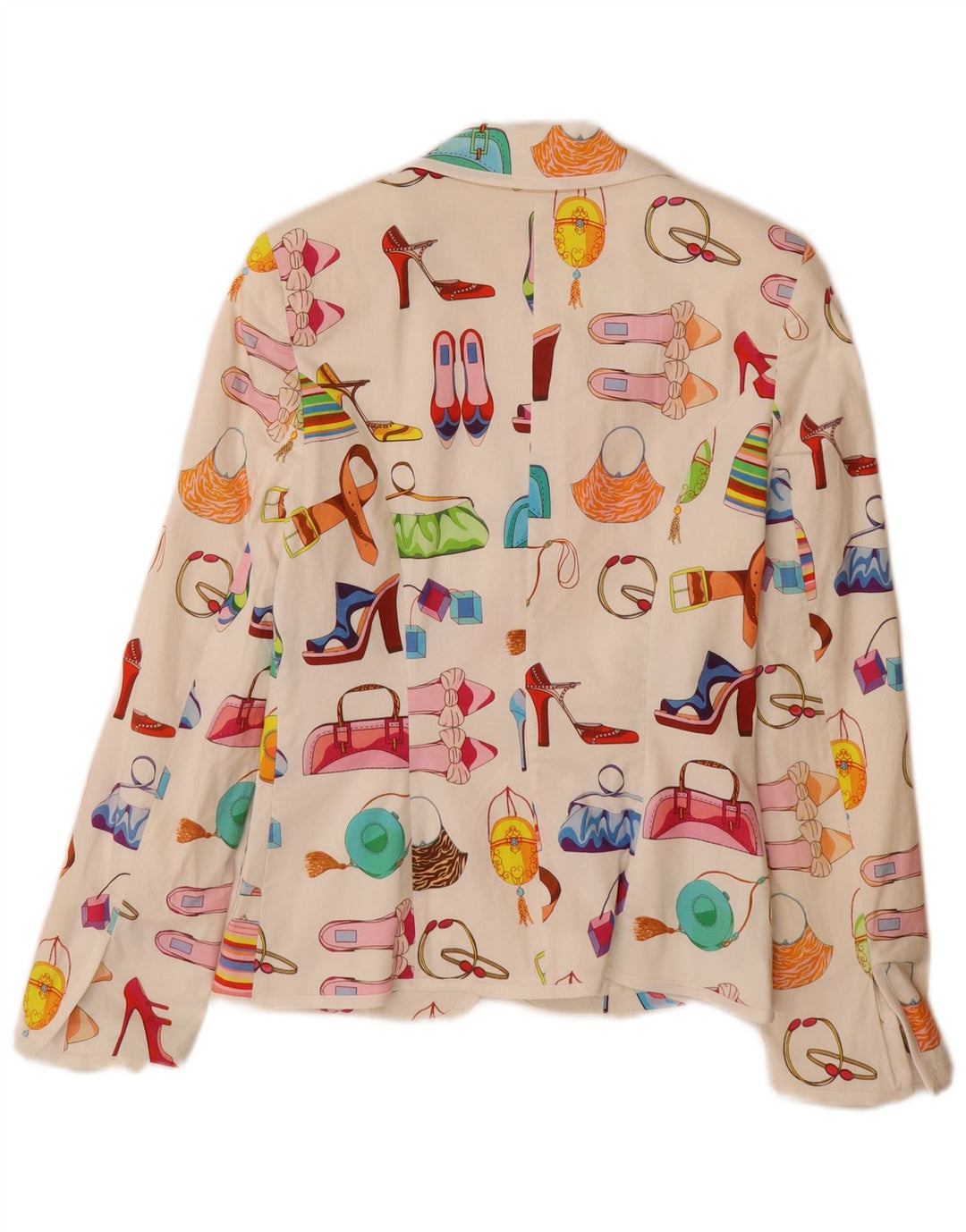 Винтажный женский пиджак с абстрактным узором UK 12, средний белый хлопок из хлопка