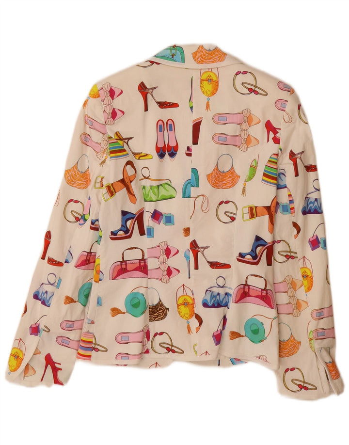 Винтажный женский пиджак с абстрактным узором UK 12, средний белый хлопок из хлопка