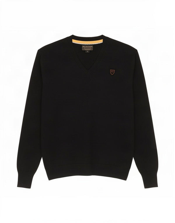 Ralph Lauren Womens V-Neck Jumper Sweater UK 14 Large Black Cotton