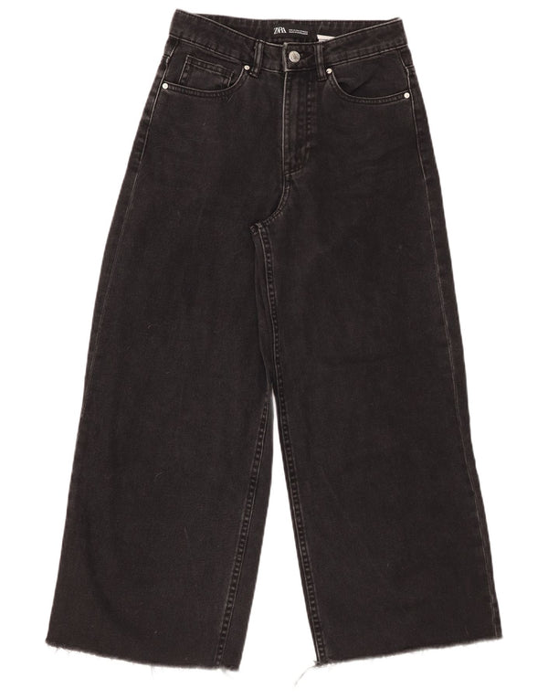 Женские укороченные широкие джинсы с высокой посадкой ZARA W22 L25, черный хлопок