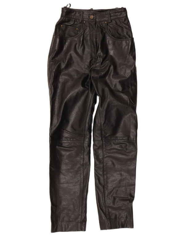 CLASSIC Женские прямые кожаные брюки UK 10, маленькие W26 L29, черные кожаные