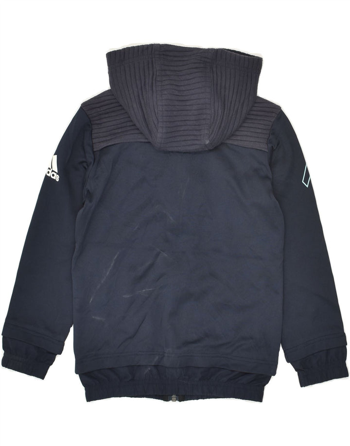 ADIDAS Boys Graphic Zip Hoodie Sweater 7-8 Years XS  Navy Blue Polyester | Vintage Adidas | Thrift | Second-Hand Adidas | Used Clothing | Messina Hembry 