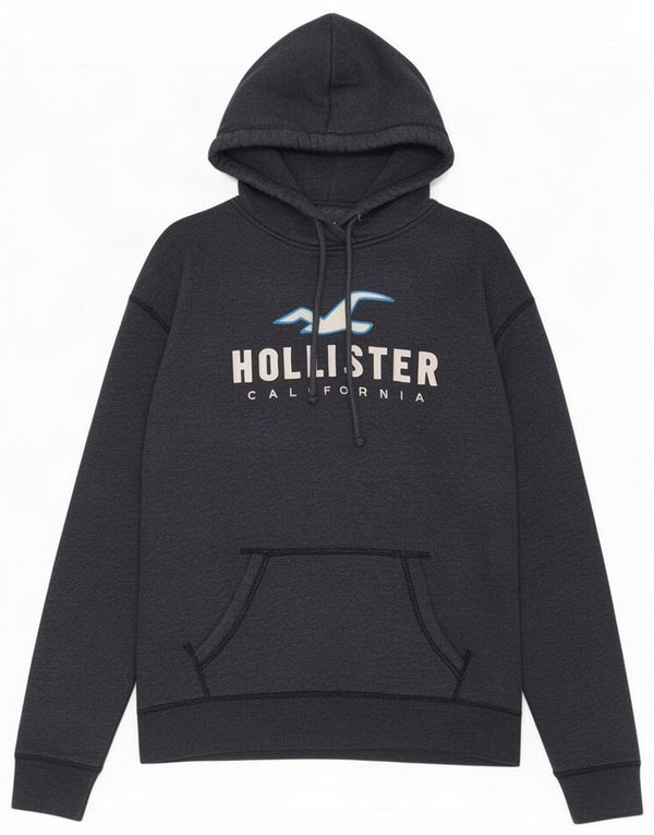 Hollister Mens Graphic Loose Fit Hoodie Jumper Small Navy Blue Flecked