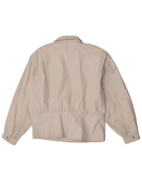 Vintage Womens Military Leather Jacket EU 42 Large White Leather