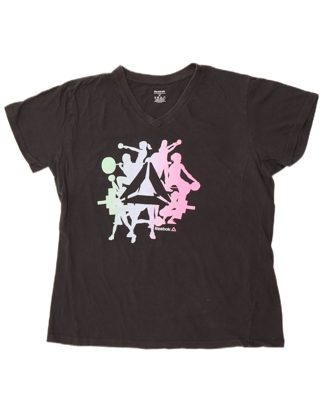 Женская футболка с рисунком REEBOK UK 18 XL, черный хлопок