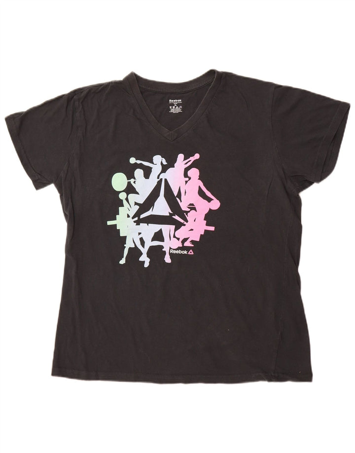 Женская футболка с рисунком REEBOK UK 18 XL, черный хлопок