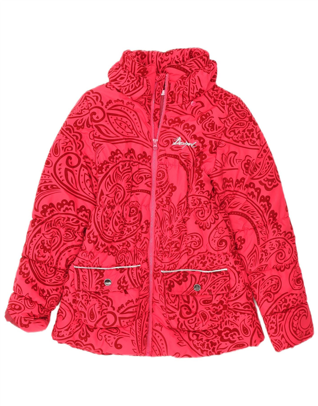 Пуховик Desigual для девочек 13-14 лет, красный с пейсли