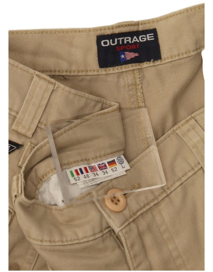 OUTRAGE Mens Straight Cargo Trousers W34 L30 Beige Cotton