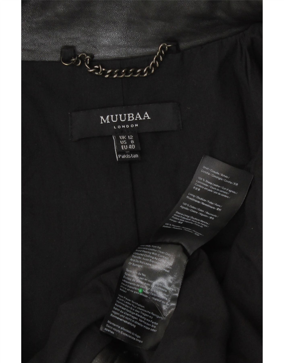 Женская кожаная байкерская куртка Muubaa UK 12, черная кожа среднего размера