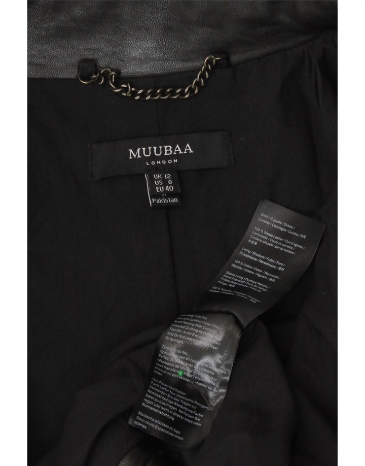 Женская кожаная байкерская куртка Muubaa UK 12, черная кожа среднего размера