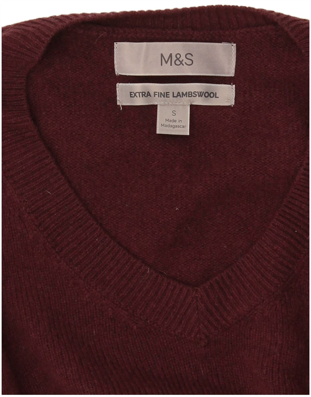 Мужской джемпер с v-образным вырезом Marks & Spencer, маленький бордовый из овечьей шерсти