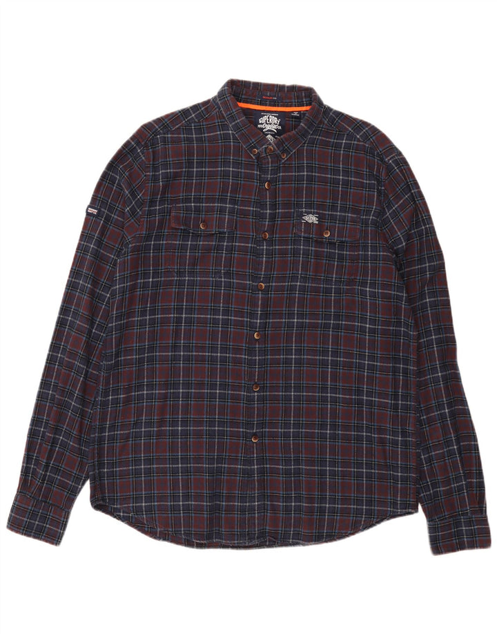 Мужская фланелевая рубашка стандартного кроя Superdry 2XL темно-синяя в клетку