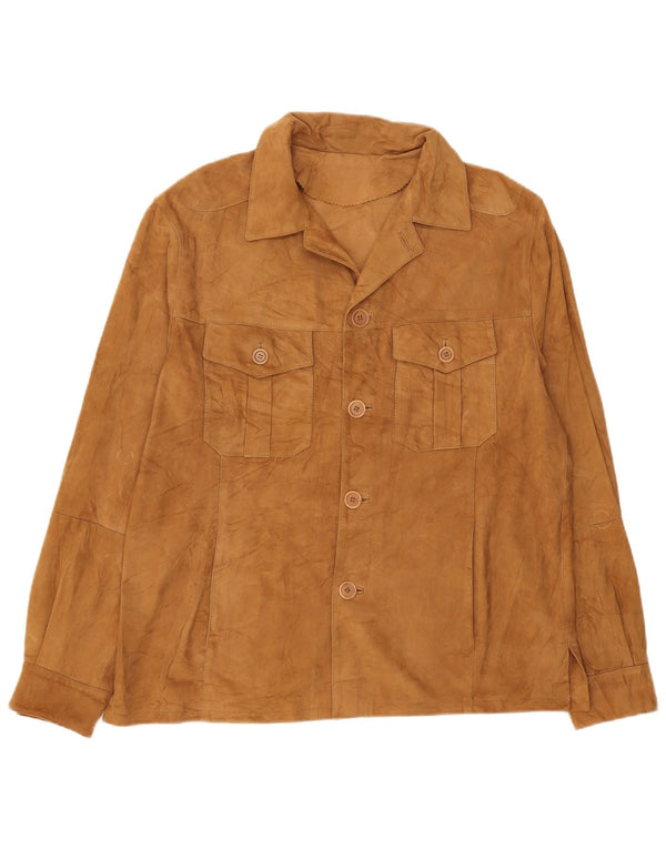 Vintage Mens Overshirt Suede Shirt IT 50 Medium Beige Leather