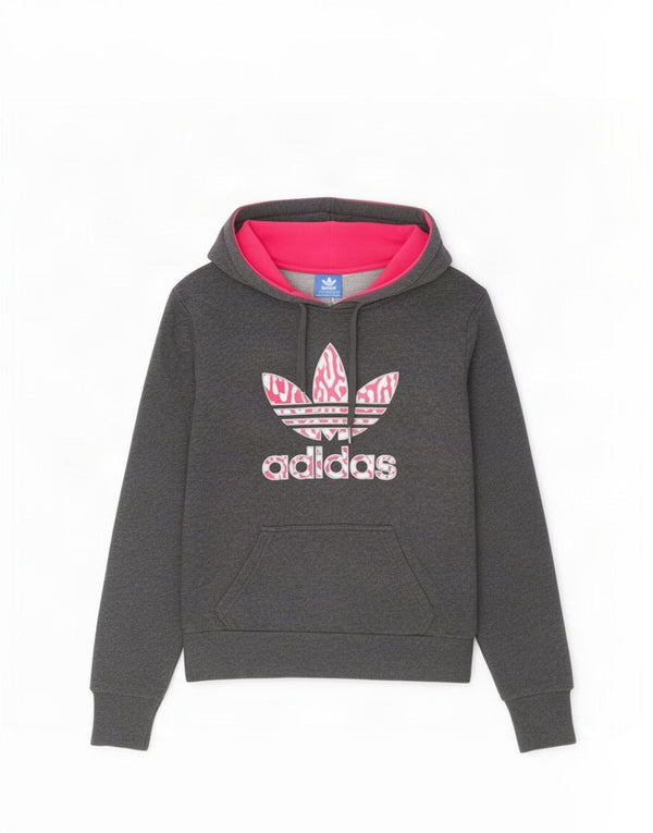 Женский джемпер с капюшоном Adidas UK 12, средний серый хлопок