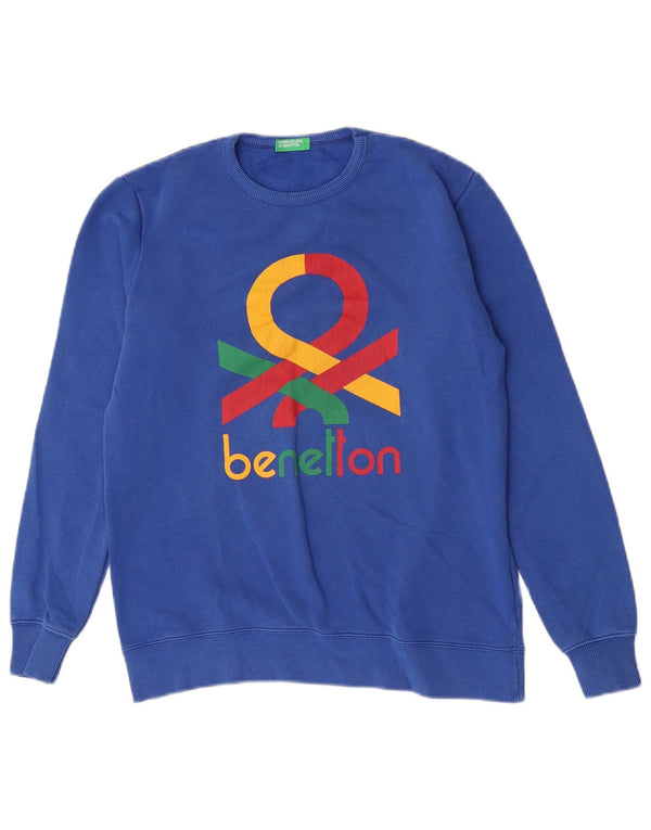 Свитшот Benetton с рисунком для мальчиков 13-14 лет, размер 3XL, синий хлопок