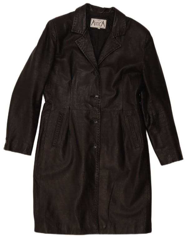 Винтажное женское кожаное пальто IT 48 XL, черное кожаное