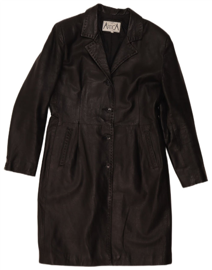 Винтажное женское кожаное пальто IT 48 XL, черное кожаное