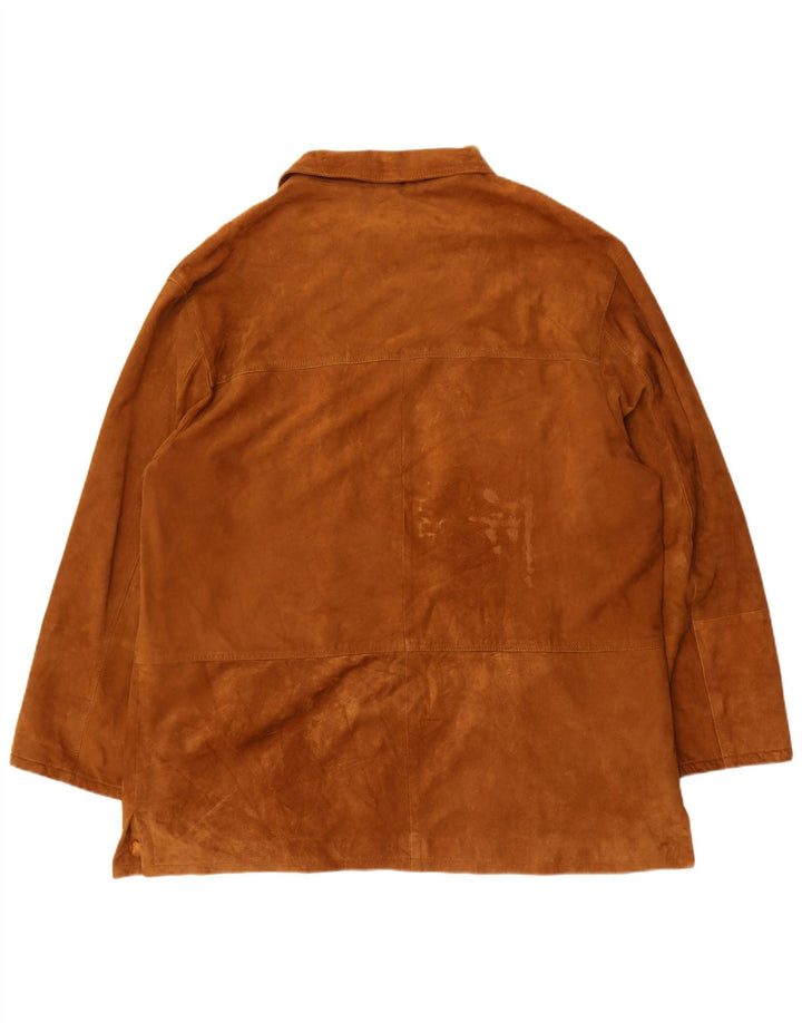 Винтажная мужская замшевая куртка, размер 62, 4XL, коричневая кожа