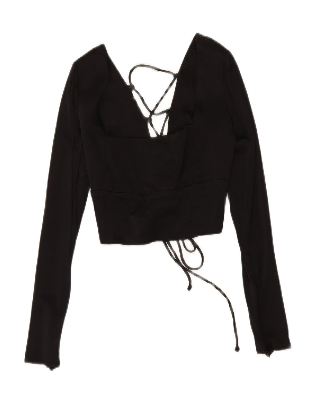 ZARA Womens Crop Long Sleeve Blouse Top UK 12 Medium Black Viscose Vintage Zara and Second-Hand Zara from Messina Hembry 