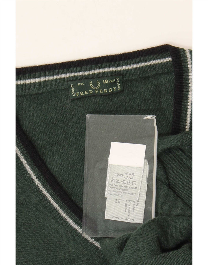 Джемпер с v-образным вырезом Fred Perry для мальчиков 15–16 лет, зеленая шерсть