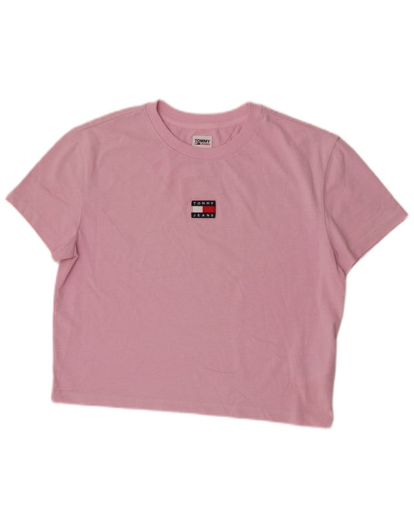 Женская укороченная футболка с рисунком Tommy Hilfiger Top UK 14, хлопковый цвет среднего розового цвета