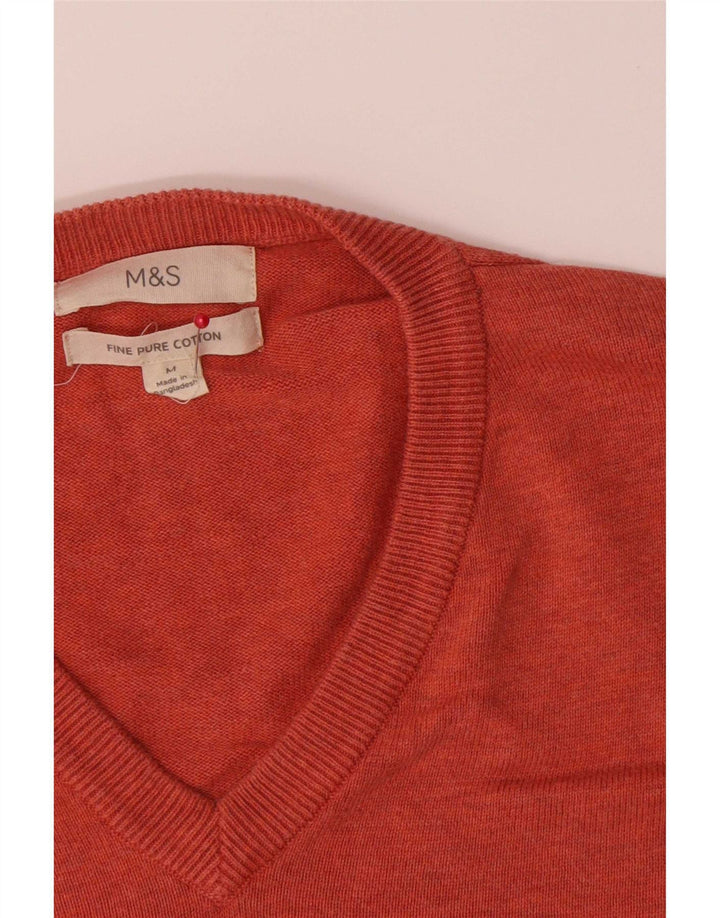 Мужской джемпер с v-образным вырезом Marks & Spencer, средний оранжевый хлопковый свитер