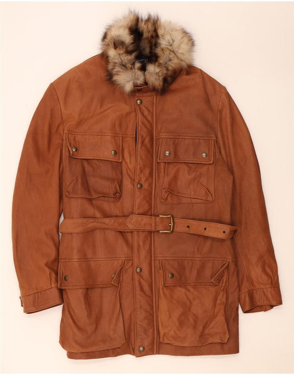 Винтажное мужское кожаное пальто IT 56 3XL Коричневое кожаное