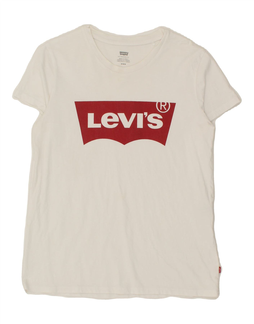 LEVI'S Womens Graphic T-Shirt Top UK 12 Medium White Vintage Levi's and Second-Hand Levi's from Messina Hembry 