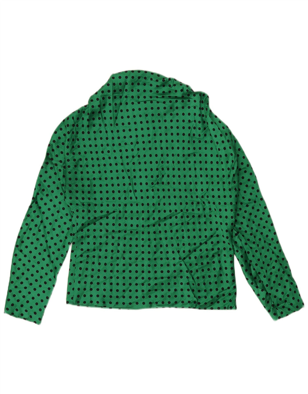 ZARA Womens Long Sleeve Blouse Top UK 14 Medium Green Polka Dot