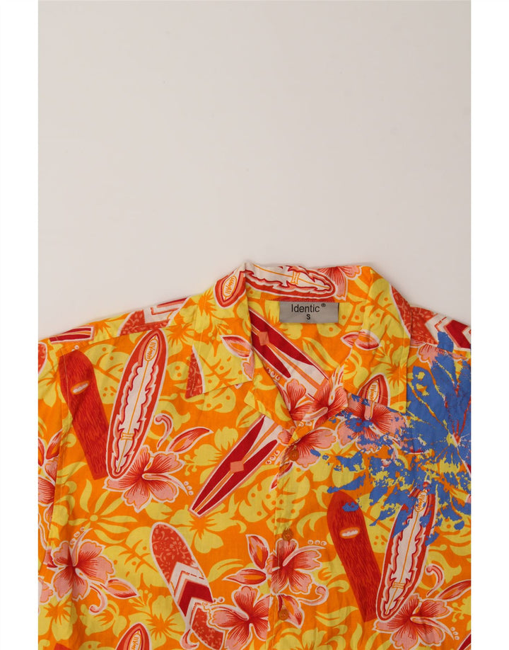 IDENTIC Mens Short Sleeve Shirt Small Yellow Floral Cotton Vintage Identic and Second-Hand Identic from Messina Hembry 