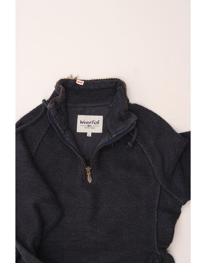 WEIRD FISH Womens Zip Neck Sweatshirt Jumper UK 12 Medium  Navy Blue Vintage Weird Fish and Second-Hand Weird Fish from Messina Hembry 
