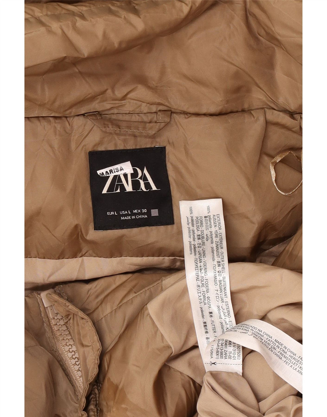 Женское стеганое пальто с капюшоном Zara UK 16, большой коричневый полиамид