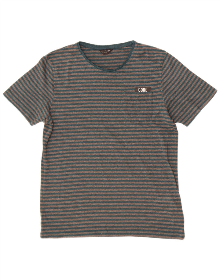 Мужская футболка Jack & Jones из хлопка среднего серого цвета в полоску