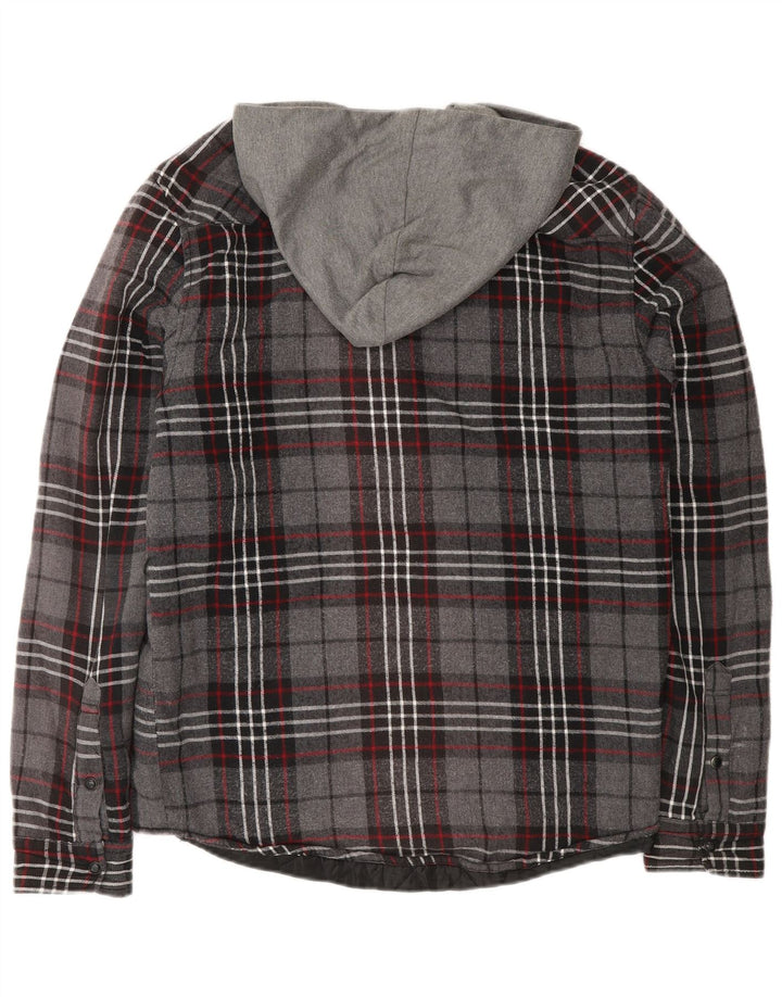 Мужская фланелевая рубашка с капюшоном Zara Lumberjack, хлопок среднего серого цвета в клетку