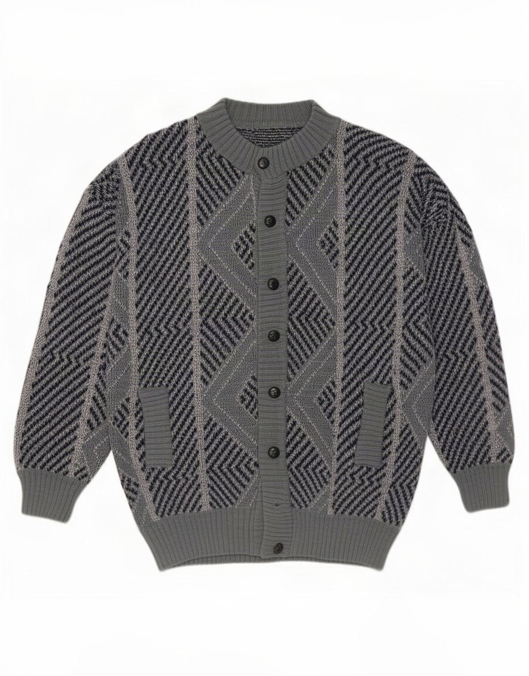 Vintage Mens Cardigan Sweater Large Blue Geometric