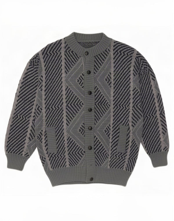 Vintage Mens Cardigan Sweater Large Blue Geometric