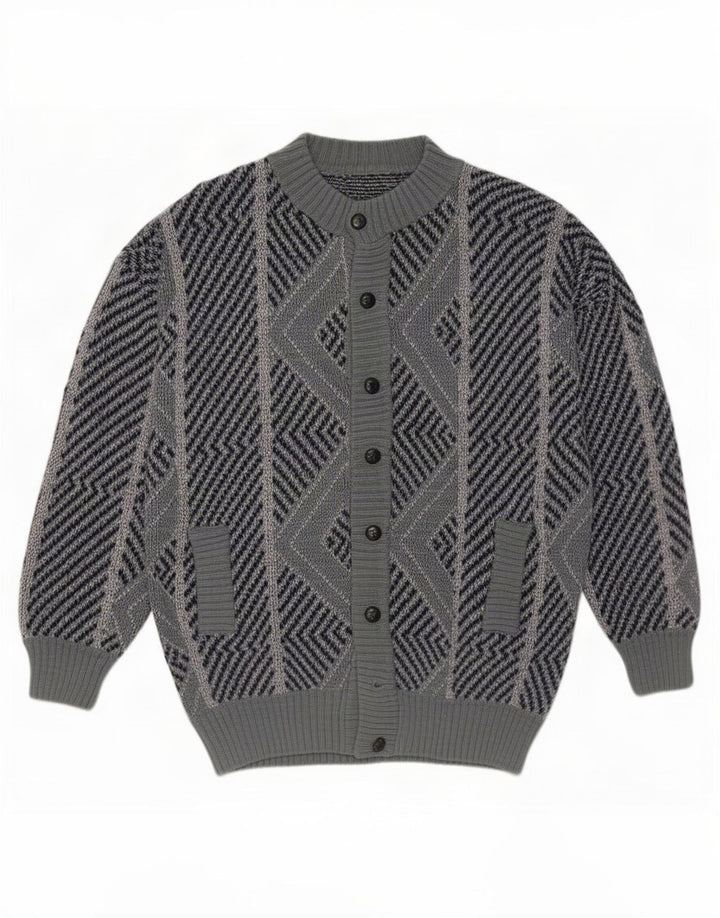 Vintage Mens Cardigan Sweater Large Blue Geometric