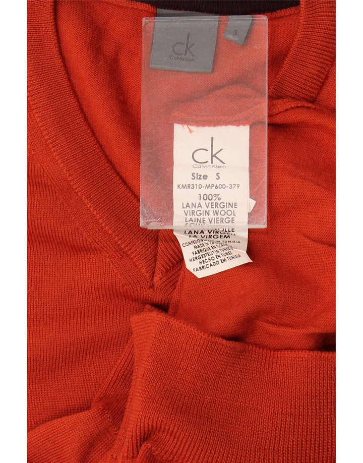 Мужской джемпер с v-образным вырезом Calvin Klein, маленький оранжевый из натуральной шерсти