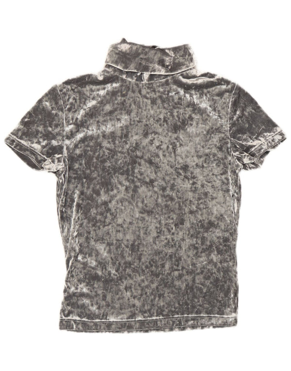 Винтажная женская велюровая футболка Top UK 12, средний серый полиэстер