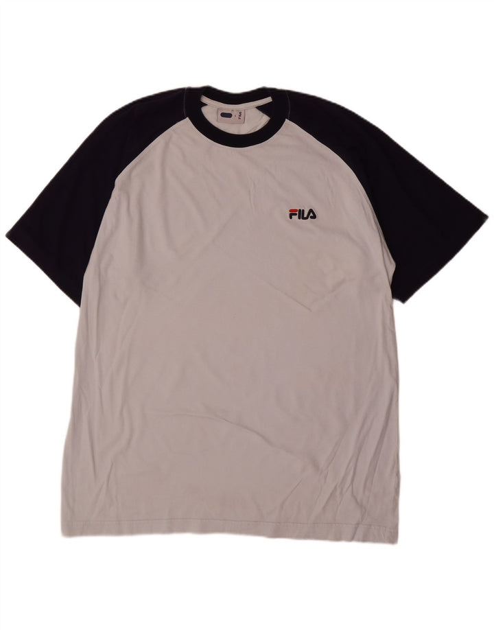 Мужская футболка Fila, большая серая хлопковая рубашка с цветными блоками